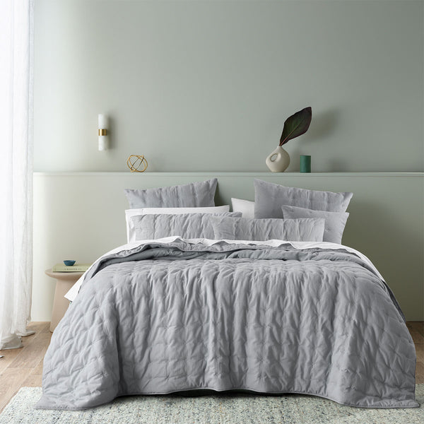 Bianca Langston Linen Cotton Comforter Bedspread Coverlet Silver Queen / King