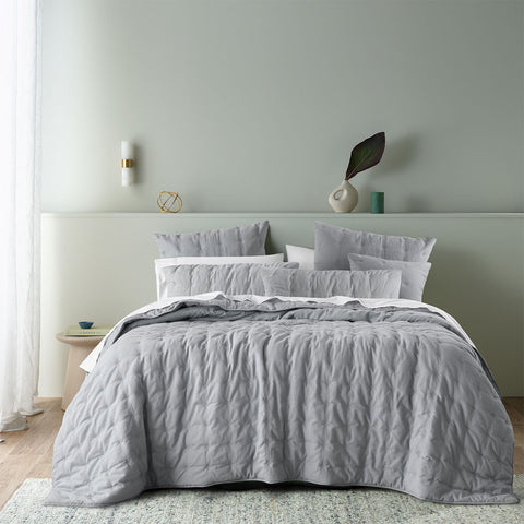Bianca Langston Linen Cotton Comforter Bedspread Coverlet Silver Queen / King