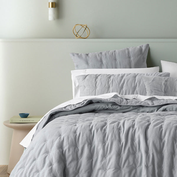Bianca Langston Linen Cotton Comforter Bedspread Coverlet Silver Queen / King