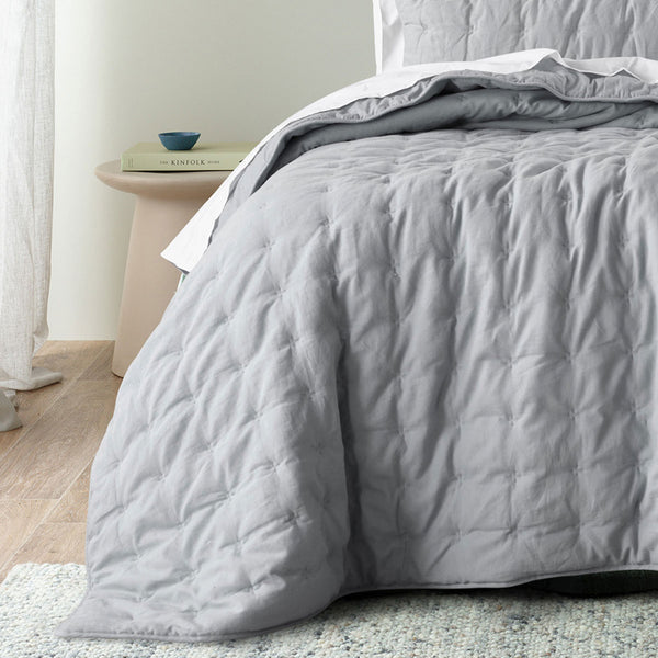 Bianca Langston Linen Cotton Comforter Bedspread Coverlet Silver Queen / King