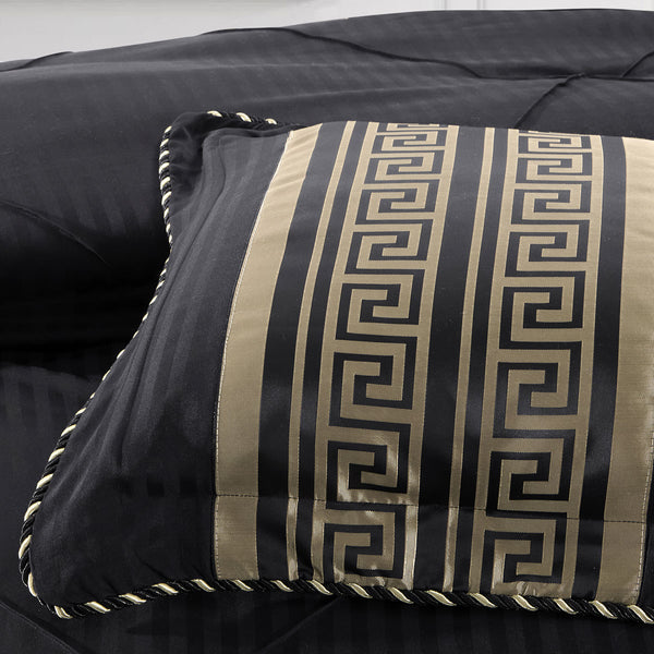 Bianca 6 Pce Rafaello Greek Key Bedspread Comforter Coverlet Black Queen / King