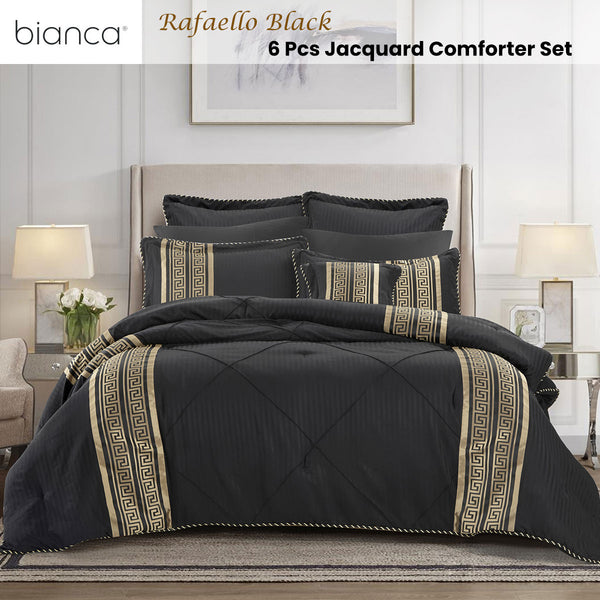 Bianca 6 Pce Rafaello Greek Key Bedspread Comforter Coverlet Black Super King