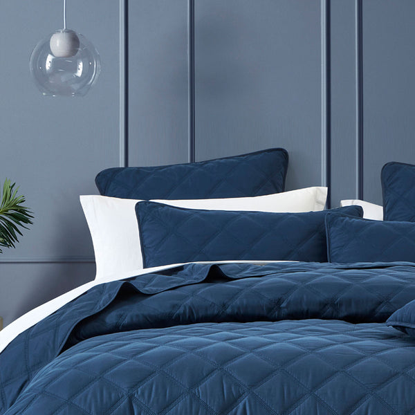 Bianca Barclay Quilted Bedspread Comforter Coverlet Navy Blue Queen / King