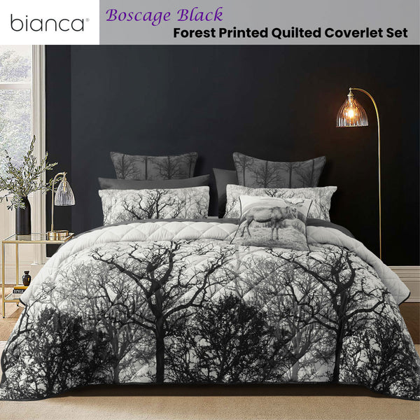 Bianca Boscage Forest Quilted Bedspread Comforter Coverlet Black Single Double