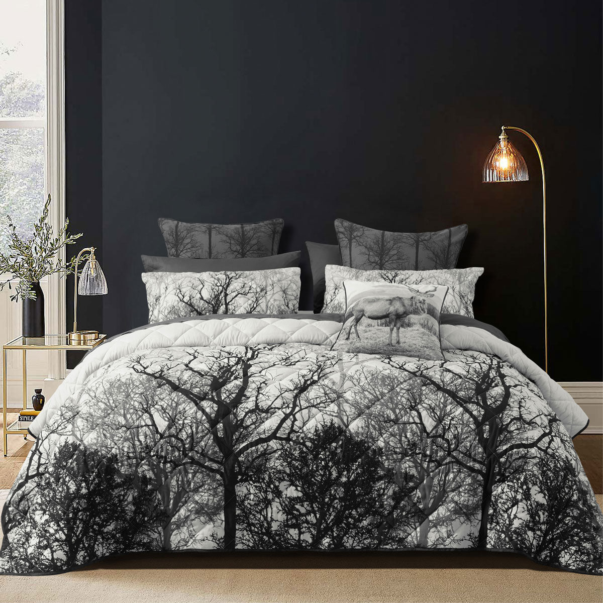Bianca Boscage Forest Quilted Bedspread Comforter Coverlet Black Super King