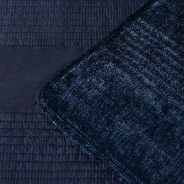 Bianca Cyrano Velvet Quilted Bedspread Coverlet Comforter Queen / King Indigo