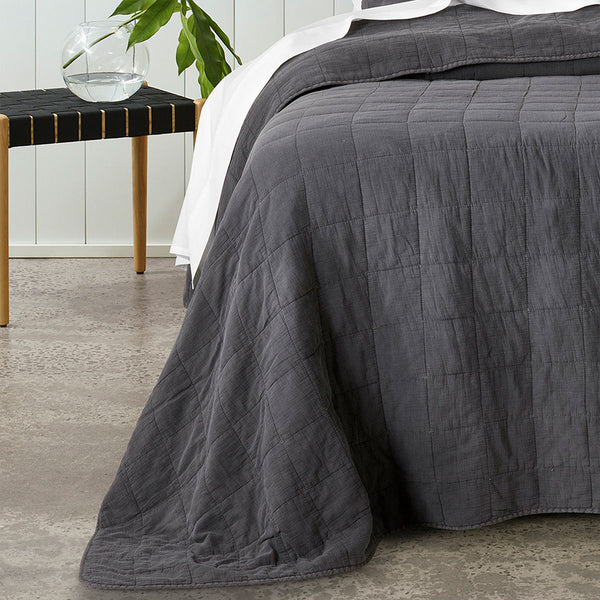 Bianca Geraldton Quilted Square Bedspread Comforter Coverlet Coal Queen / King