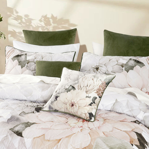Bianca Giselle Floral Quilted Bedspread Comforter Coverlet White Single / Double