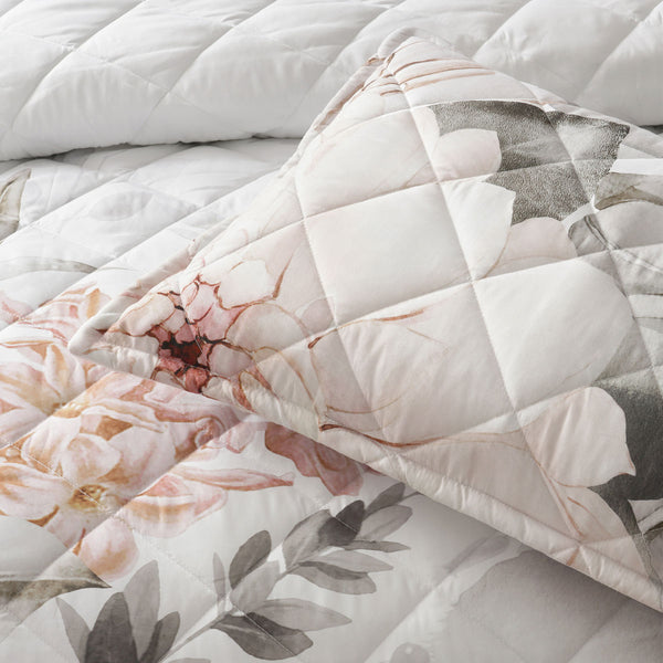 Bianca Giselle Floral Quilted Bedspread Comforter Coverlet White Single / Double