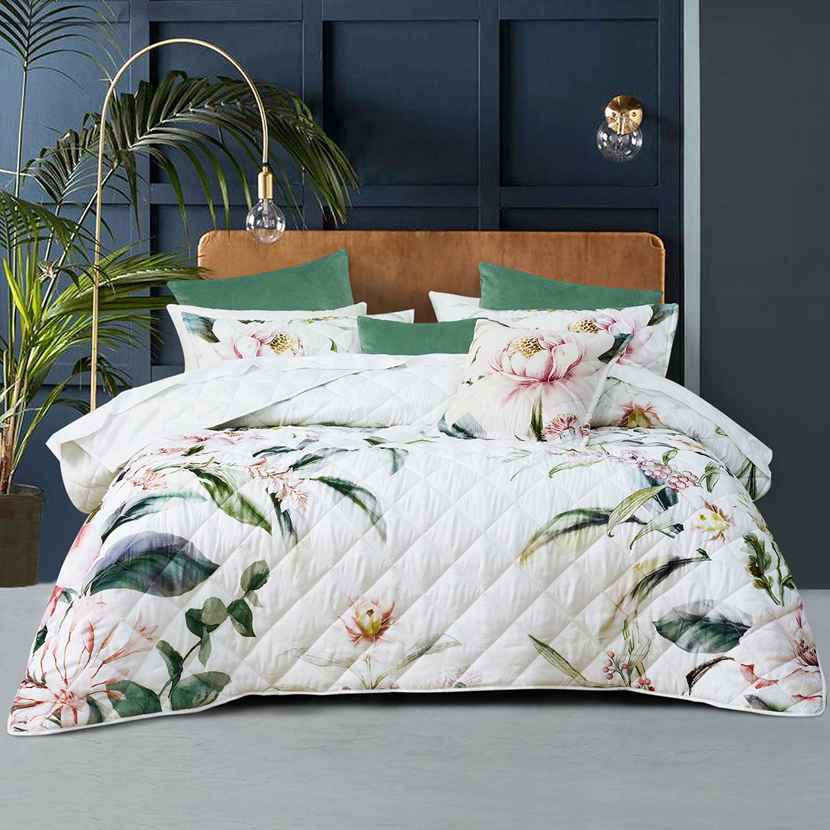 Bianca Indi Floral Bedspread Comforter Coverlet White Single Double