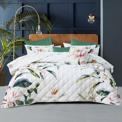 Bianca Indi Floral Bedspread Comforter Coverlet White Super King