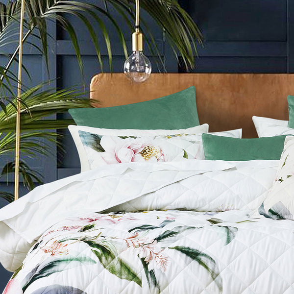 Bianca Indi Floral Bedspread Comforter Coverlet White Super King