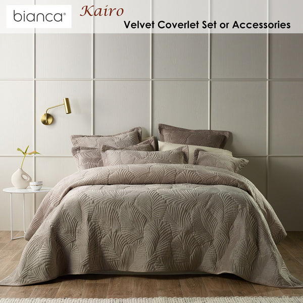 Bianca Kairo Leaf Velvet Bedspread Comforter Coverlet Taupe Queen / King