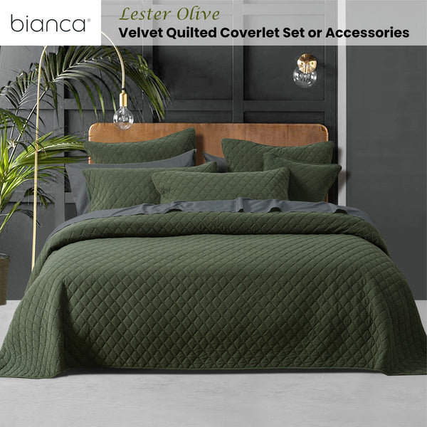 Bianca Lester Velvet Diamond Bedspread Comforter Coverlet Olive Green Super King