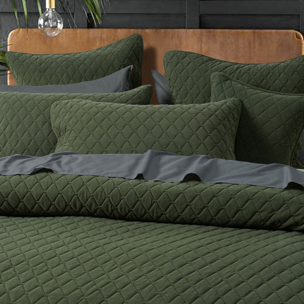 Bianca Lester Velvet Diamond Bedspread Comforter Coverlet Olive Green Super King