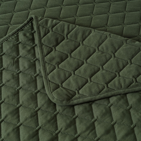 Bianca Lester Velvet Diamond Bedspread Comforter Coverlet Olive Green Super King