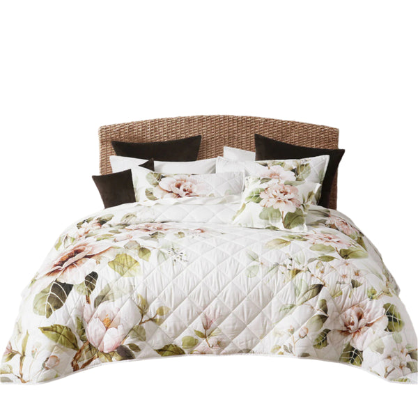Bianca Rosalia Floral Quilted Bedspread Comforter Coverlet Single Double
