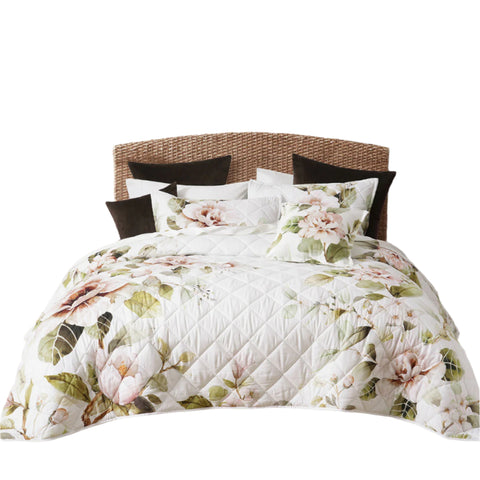 Bianca Rosalia Floral Quilted Bedspread Comforter Coverlet Single Double