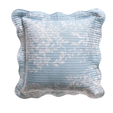 Bianca Florence Floral Damask Blue White Square Cushion 43cm