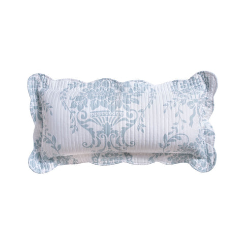 Bianca Florence Floral Damask White Blue Rectangular Cushion 60 x 30cm