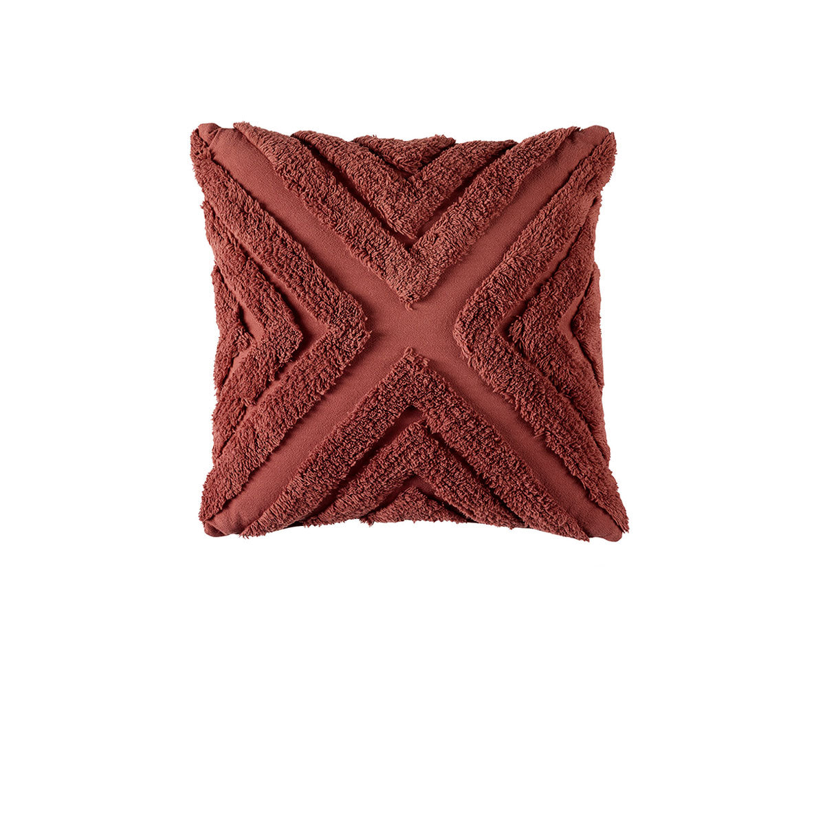 Bianca Haven Geomatric Cotton Chenille Square Cushion Terracotta 43cm