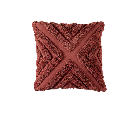 Bianca Haven Geomatric Cotton Chenille Square Cushion Terracotta 43cm