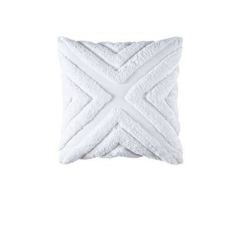 Bianca Haven Geomatric Cotton Chenille Square Cushion White 43cm