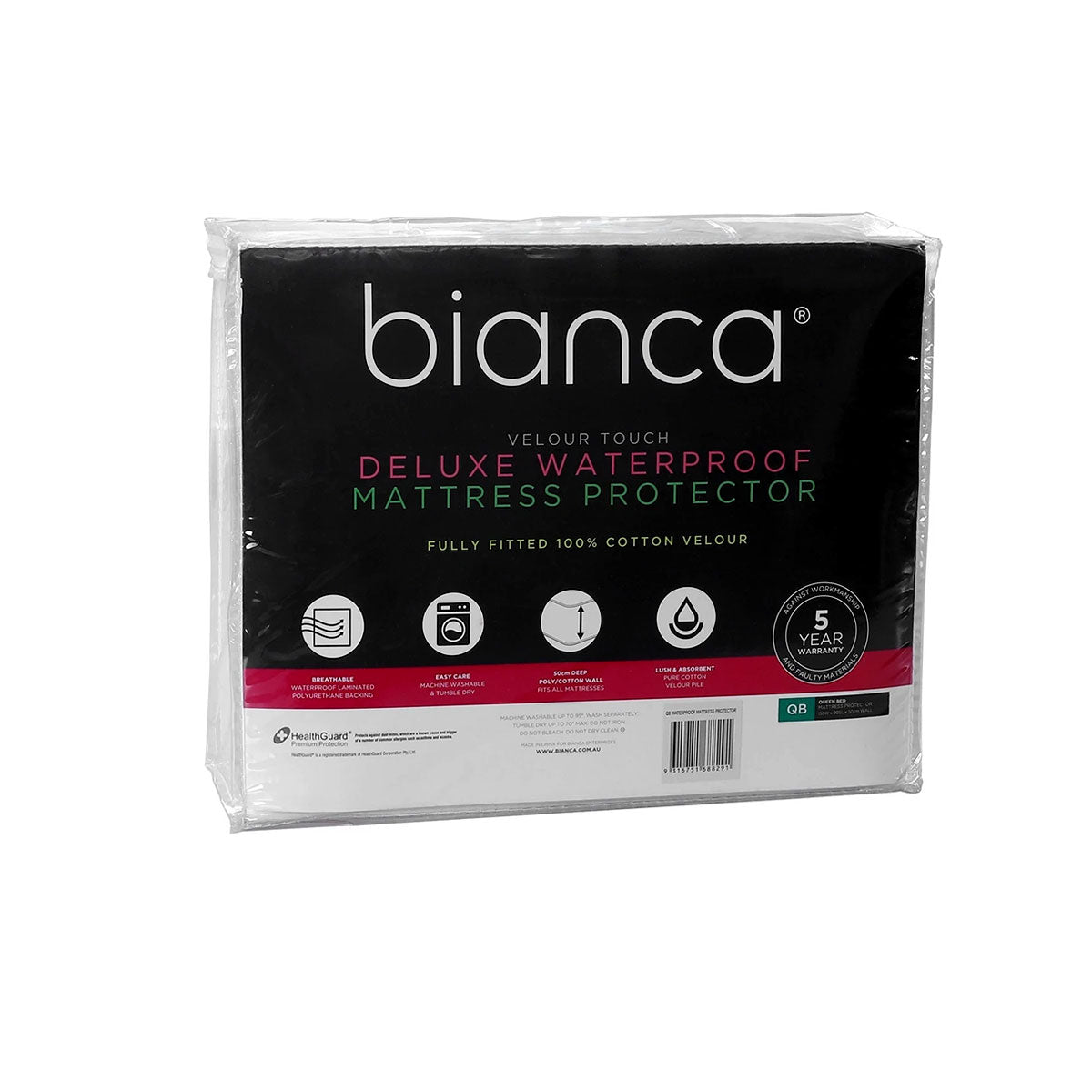 Bianca Cotton Velour Waterproof Mattress Protector 50cm Wall Long Single