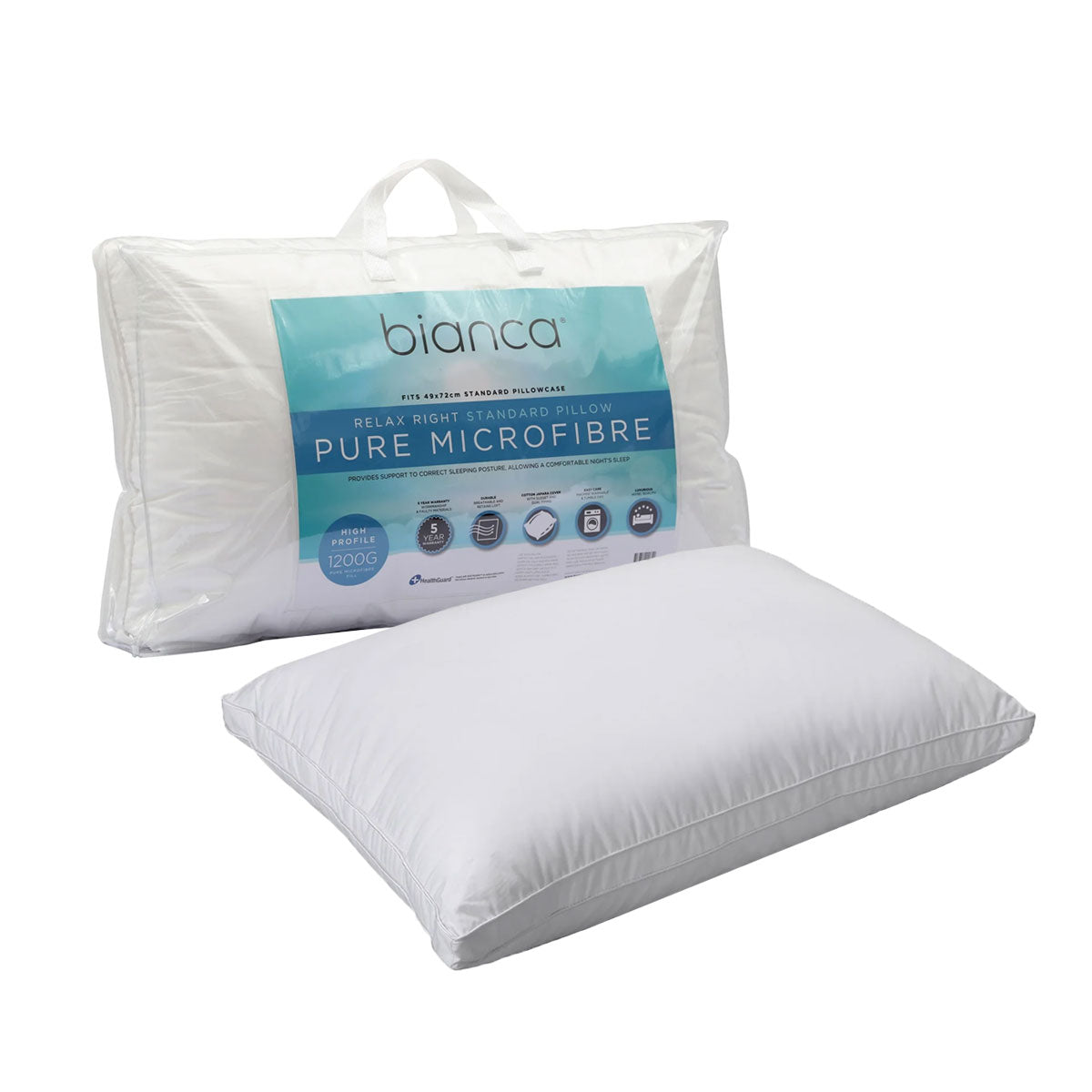 Bianca 1200g Relax Right Pure Microfibre High Profile Standard Pillow 49 x 72cm