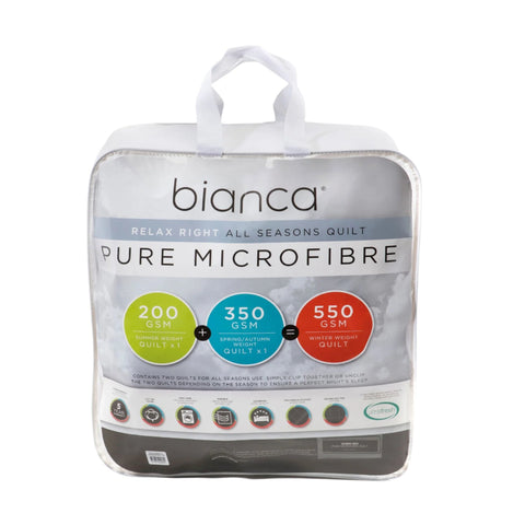 Bianca All Seasons 200gsm + 350gsm Pure Microfibre Quilt Doona Duvet Queen