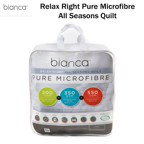 Bianca All Seasons 200gsm + 350gsm Pure Microfibre Quilt Doona Duvet Queen