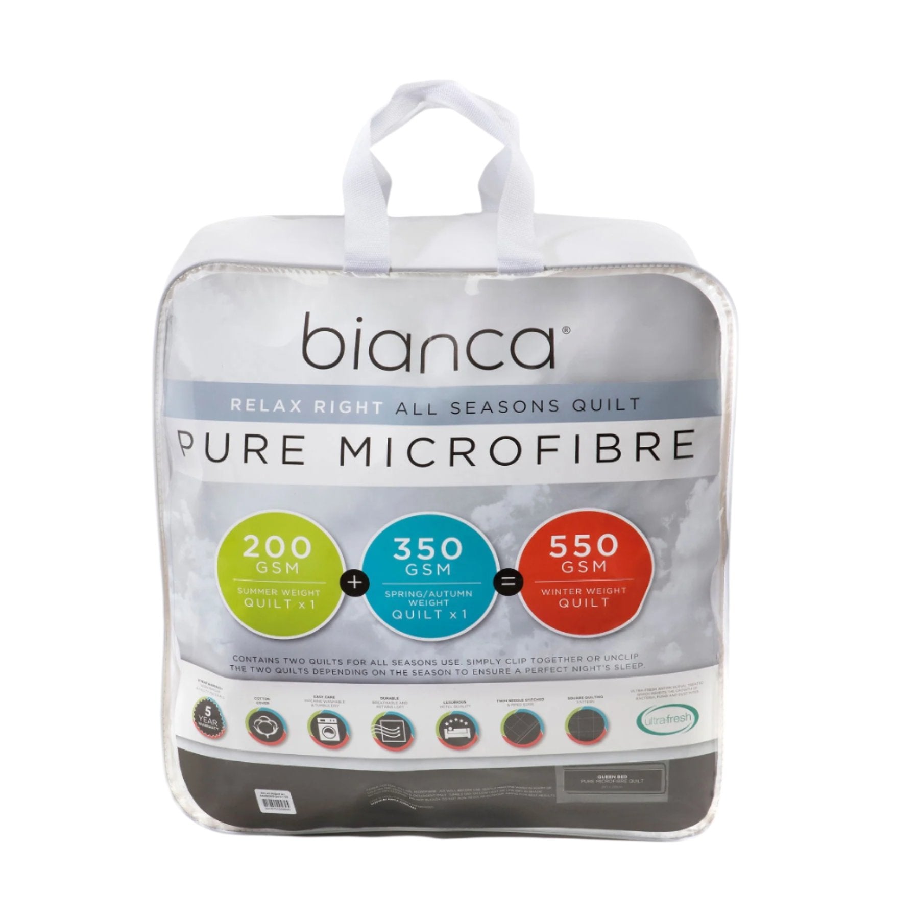 Bianca All Seasons 200gsm + 350gsm Pure Microfibre Quilt Doona Duvet Single