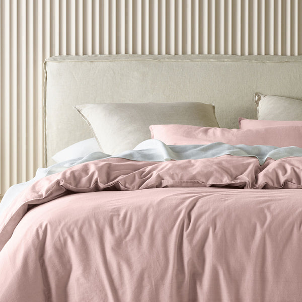 Bianca Acacia Vintage Washed Cotton Quilt Doona Duvet Cover Blush King