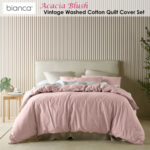 Bianca Acacia Vintage Washed Cotton Quilt Doona Duvet Cover Blush Queen