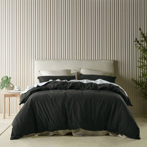Bianca Acacia Vintage Washed Cotton Quilt Doona Duvet Cover Charcoal King
