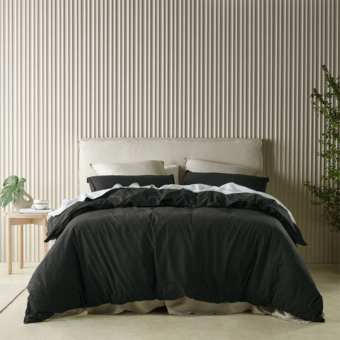 Bianca Acacia Vintage Washed Cotton Quilt Doona Duvet Cover Charcoal King