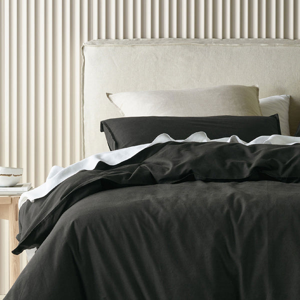 Bianca Acacia Vintage Washed Cotton Quilt Doona Duvet Cover Charcoal Queen