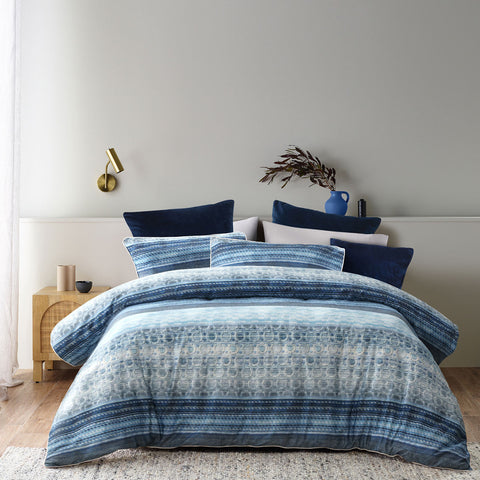 Bianca Amata Cotton Sateen Quilt Doona Duvet Cover Blue Queen