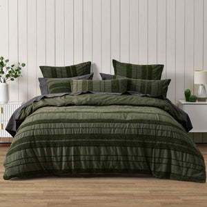 Bianca Avery Chenille Striped Quilt Doona Duvet Cover Forest Green King