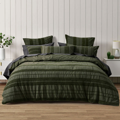 Bianca Avery Chenille Striped Quilt Doona Duvet Cover Forest Green Queen
