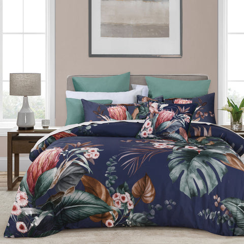 Bianca Balwyn Botanical Cotton Quilt Doona Duvet Cover Navy Blue King