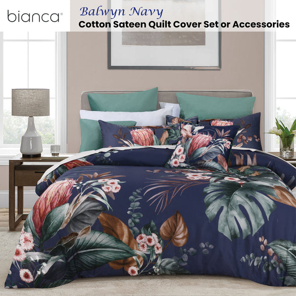 Bianca Balwyn Botanical Cotton Quilt Doona Duvet Cover Navy Blue Queen