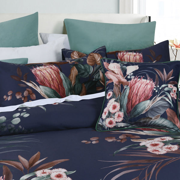 Bianca Balwyn Botanical Cotton Quilt Doona Duvet Cover Navy Blue Queen