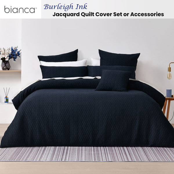 Bianca Burleigh Jacquard Quilt Doona Duvet Cover Ink Queen