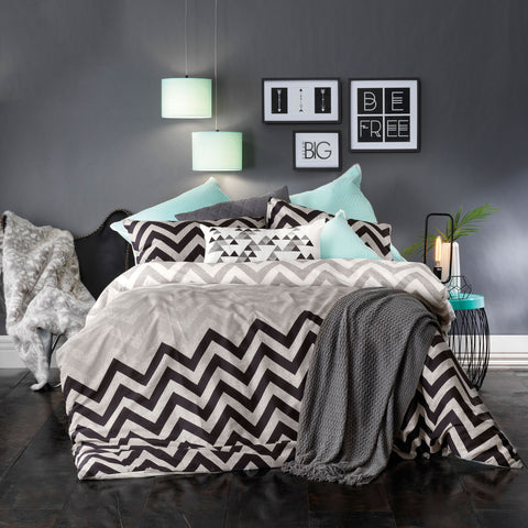 Bianca Chester Chevron Grey Quilt Doona Duvet Cover Set Queen
