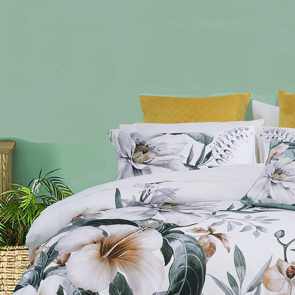 Bianca Chiquita Floral Cotton Quilt Doona Duvet Cover Set White Double