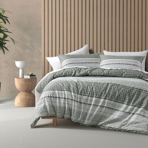 Bianca Drake Geometric Cotton Sateen Quilt Doona Duvet Cover Green King