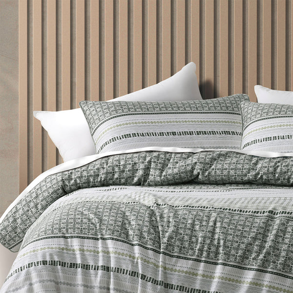 Bianca Drake Geometric Cotton Sateen Quilt Doona Duvet Cover Green Super King