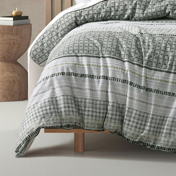 Bianca Drake Geometric Cotton Sateen Quilt Doona Duvet Cover Green Super King