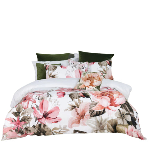 Bianca Eliana Floral Cotton Sateen Quilt Doona Duvet Cover White Super King